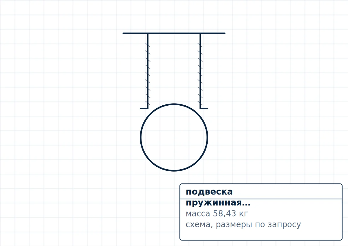 Чертёж подвеска пружинная хомутовая на опорной балке трубопровода ТЭС и АЭС ОСТ 24.125.122-01, размеры m_kg=58,429 кг